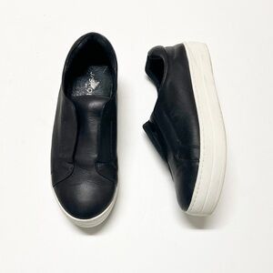 J Slides Womens Black Leather Heidi Chunky Platform Slip On Sneaker Size 10